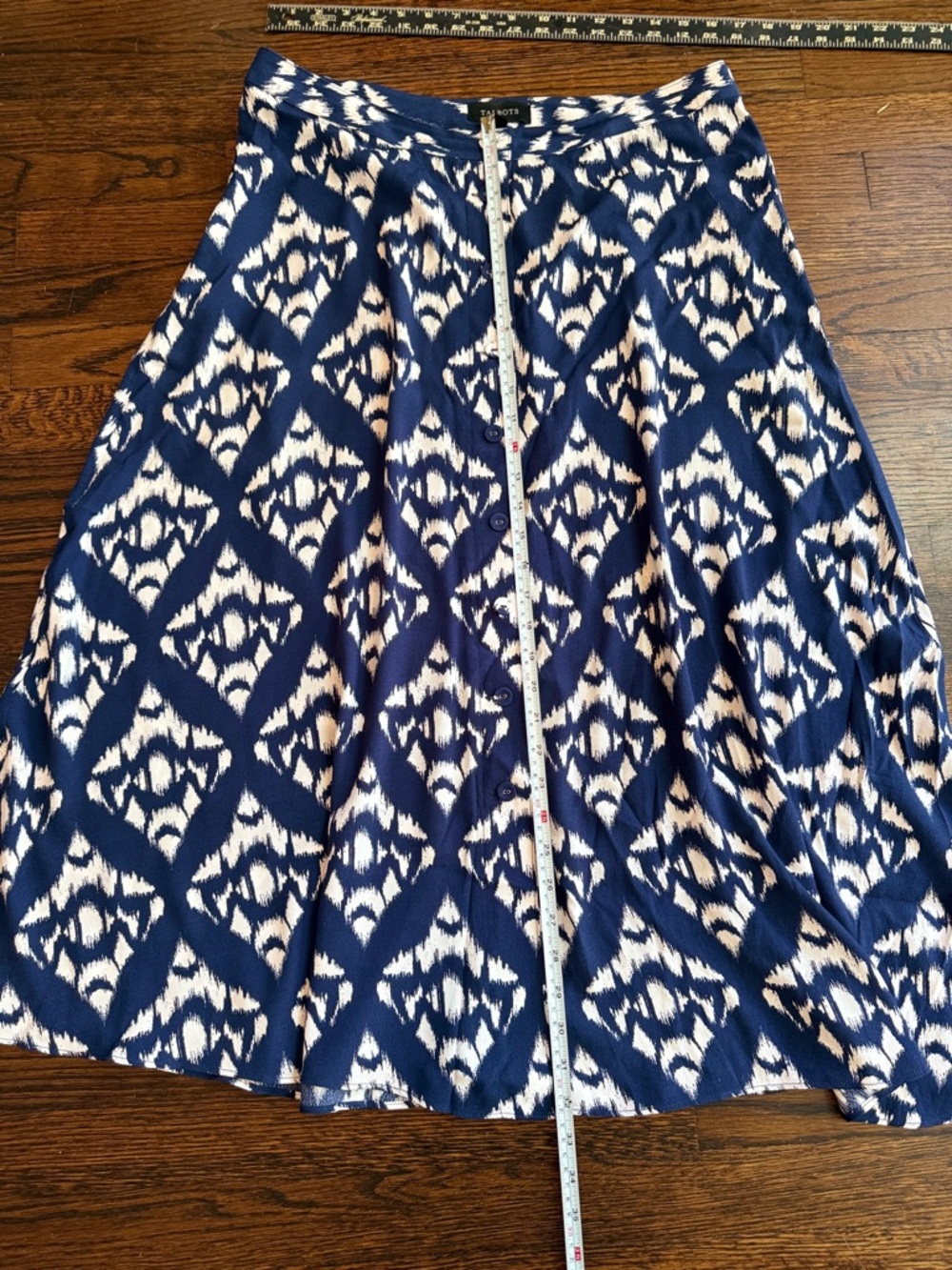 Talbots Navy and White Diamond-Print A-Line Midi Skirt - Picture 4 of 6